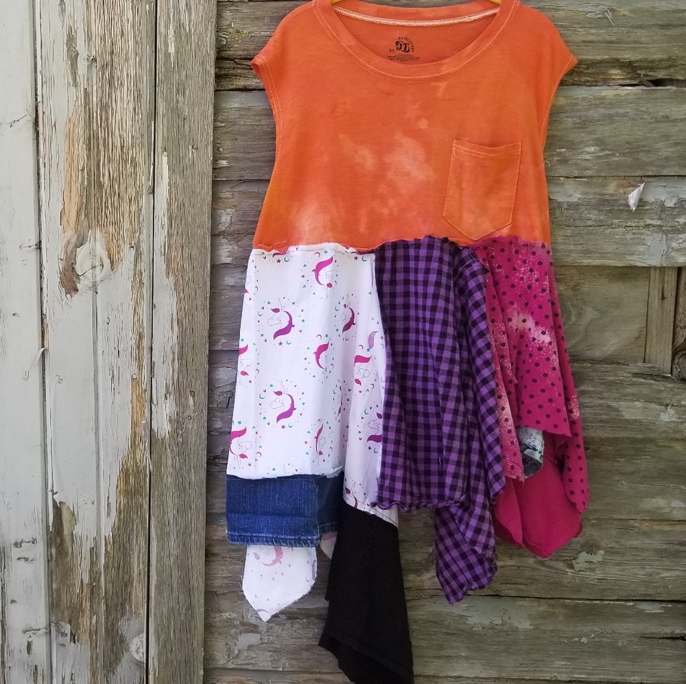 Boho Tye Dye Tshirt Unicorn Tunic Upcycled Handmade - Picture 1 of 6